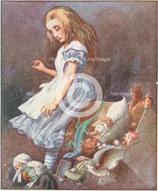.. and she jumped up in such a hurry that she tipped over the jury-box, 1911. Creator: Tenniel, Sir John (1820-1914).