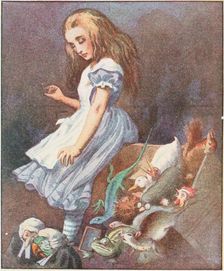 .. and she jumped up in such a hurry that she tipped over the jury-box, 1911. Creator: Tenniel, Sir John (1820-1914)