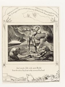 And smote Job with sore Boils from the sole of his foot to the crown of his head 1825. Creator: William Blake