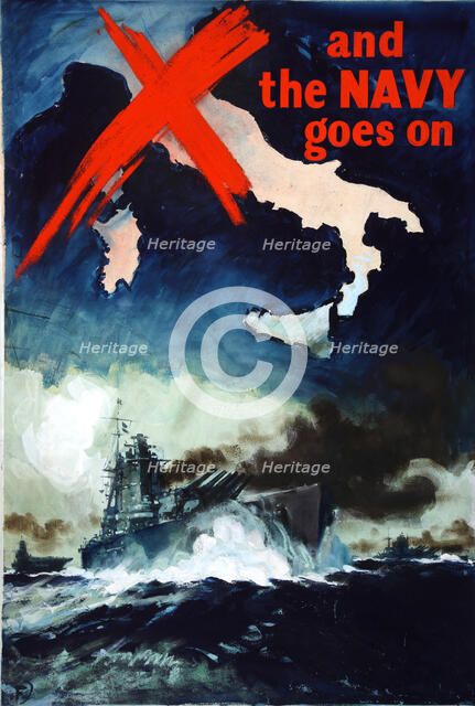 'And the Navy Goes on', British propaganda poster, World War II, c1943.  Creator: Harold Forster.