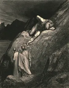 And there at point of the disparted ridge lay stretch'd the infamy of Crete c1890. Creator: Gustave Doré