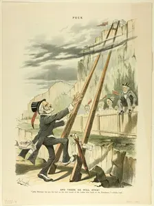 And There He Will Stick!, from Puck, published April 6, 1887. Creator: Louis Dalrymple