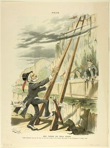And There He Will Stick!, from Puck, published April 6, 1887. Creator: Louis Dalrymple