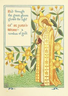 And through the green gloom glows the light Of St. John's-Wort - a nimbus of gold, 1899. Creator: Walter Crane