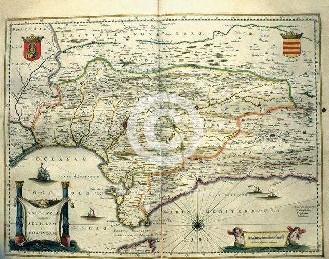Andalusia, colored engraving from the book 'Le Theatre du monde' or 'Nouvel Atlas', 1645, created…