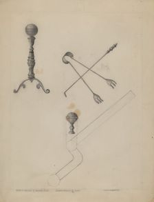 Andiron and Fireplace Set, 1935/1942. Creator: Ludmilla Calderon