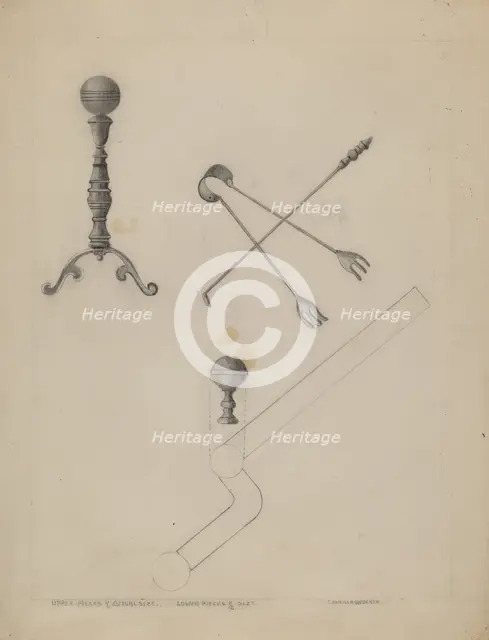 Andiron and Fireplace Set, 1935/1942. Creator: Ludmilla Calderon.