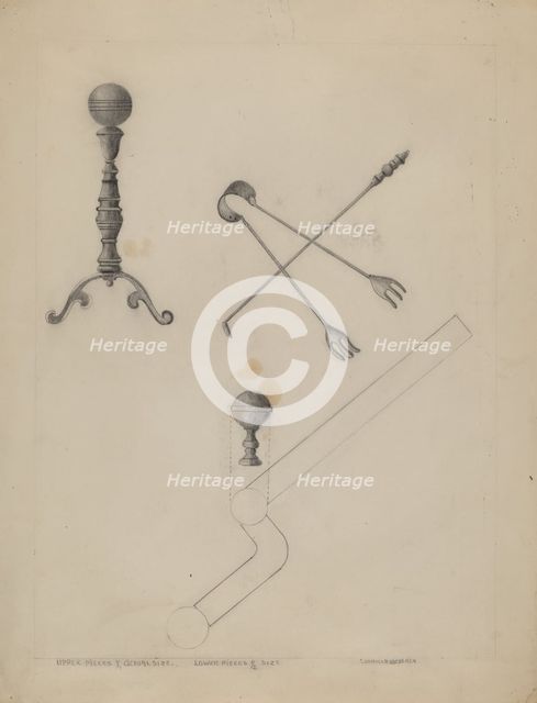 Andiron and Fireplace Set, 1935/1942. Creator: Ludmilla Calderon.