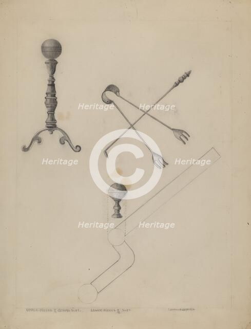 Andiron and Fireplace Set, 1935/1942. Creator: Ludmilla Calderon.