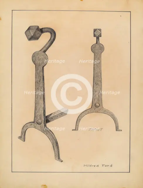 Andiron, c. 1936. Creator: Mildred Ford.