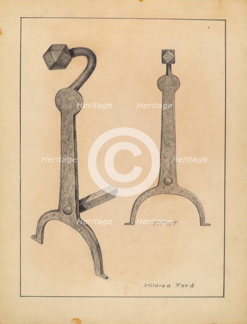 Andiron, c. 1936. Creator: Mildred Ford.