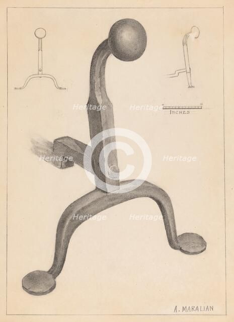 Andiron (one of pair), c. 1936. Creator: Arsen Maralian.