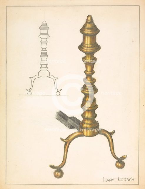 Andiron (one of pair), c. 1936. Creator: Hans Korsch.