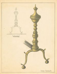 Andiron (one of pair), c. 1936. Creator: Hans Korsch
