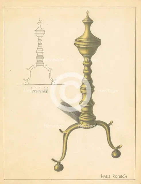 Andiron (one of pair), c. 1936. Creator: Hans Korsch.