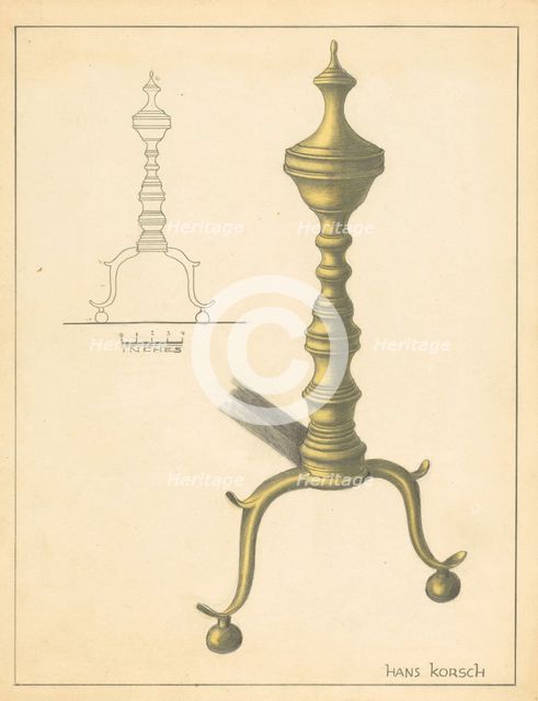 Andiron (one of pair), c. 1936. Creator: Hans Korsch.