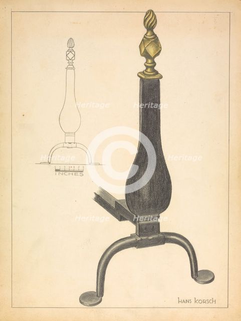 Andiron (one of pair), c. 1936. Creator: Hans Korsch.
