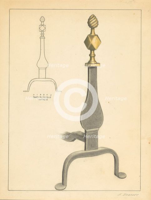 Andiron (one of pair), c. 1936. Creator: Jack Staloff.