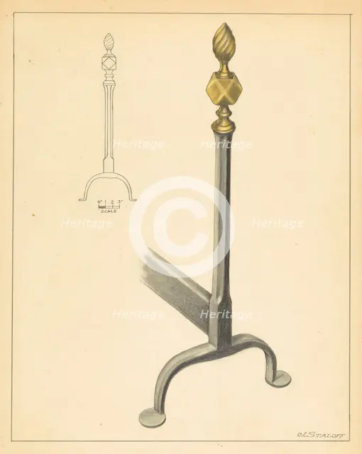 Andiron (one of pair), c. 1936. Creator: Jack Staloff.
