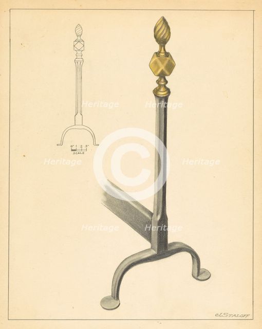 Andiron (one of pair), c. 1936. Creator: Jack Staloff.