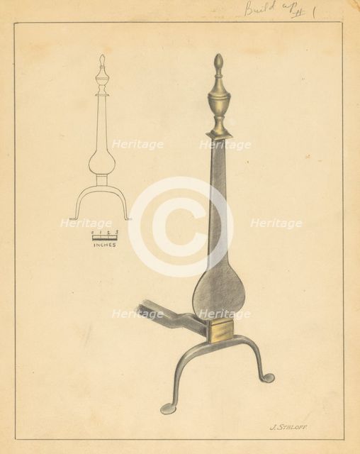 Andiron (one of pair), c. 1936. Creator: Jack Staloff.