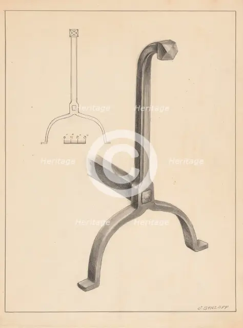 Andiron (one of pair), c. 1936. Creator: Jack Staloff.