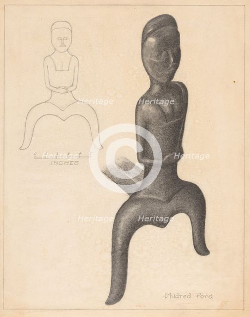 Andiron (one of pair), c. 1936. Creator: Mildred Ford.