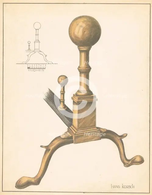 Andiron (one of pair), c. 1937. Creator: Hans Korsch.