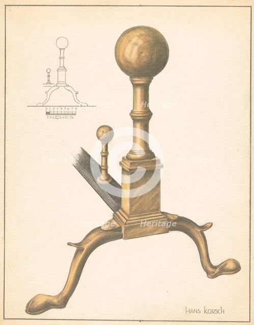 Andiron (one of pair), c. 1937. Creator: Hans Korsch.