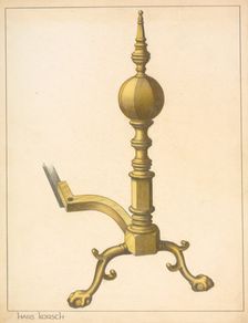 Andiron (one of pair), c. 1937. Creator: Hans Korsch