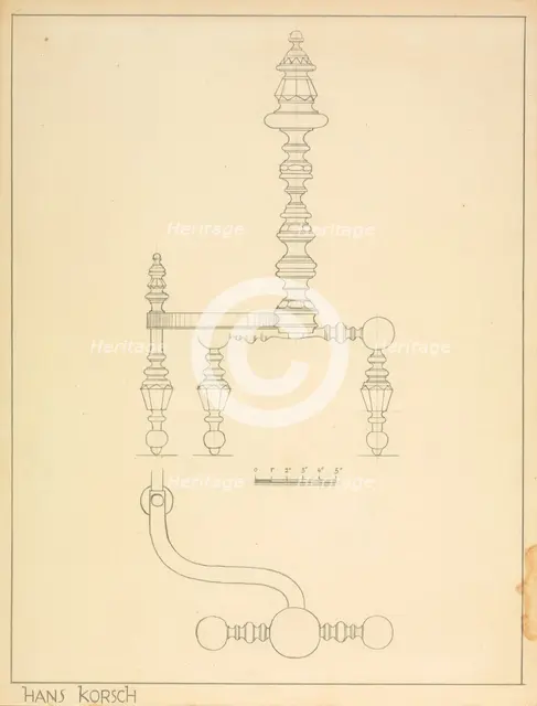 Andiron (one of pair), c. 1937. Creator: Hans Korsch.