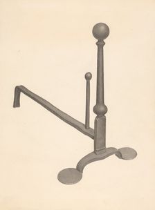 Andiron (one of pair), c. 1938. Creator: Gordon Sanborn