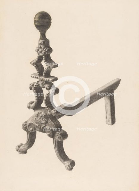 Andiron (one of pair), c. 1938. Creator: Herman Bader.