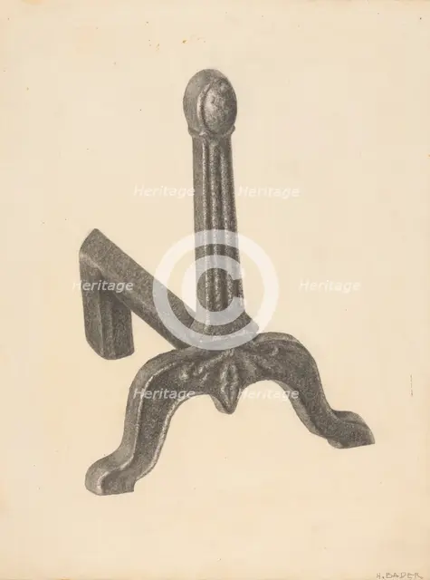 Andiron (one of pair), c. 1938. Creator: Herman Bader.