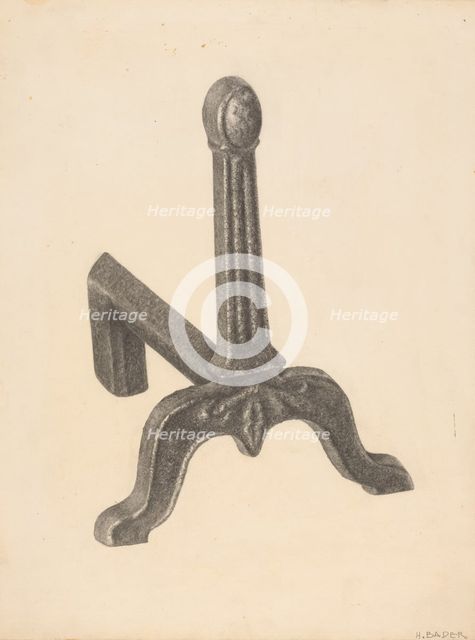 Andiron (one of pair), c. 1938. Creator: Herman Bader.
