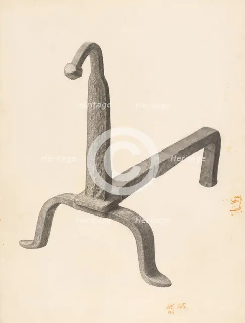 Andiron (one of pair), c. 1938. Creator: Jack Staloff.