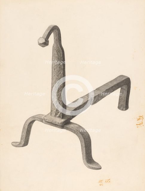 Andiron (one of pair), c. 1938. Creator: Jack Staloff.
