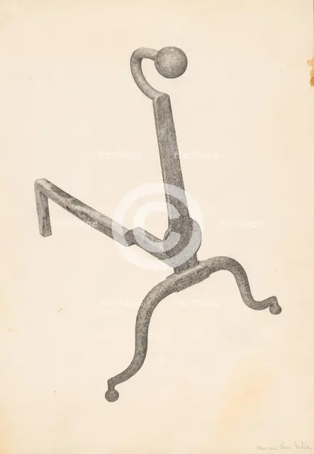 Andiron (one of pair), c. 1938. Creator: Maurice Van Felix.