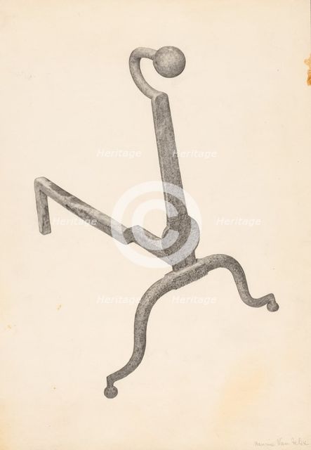 Andiron (one of pair), c. 1938. Creator: Maurice Van Felix.