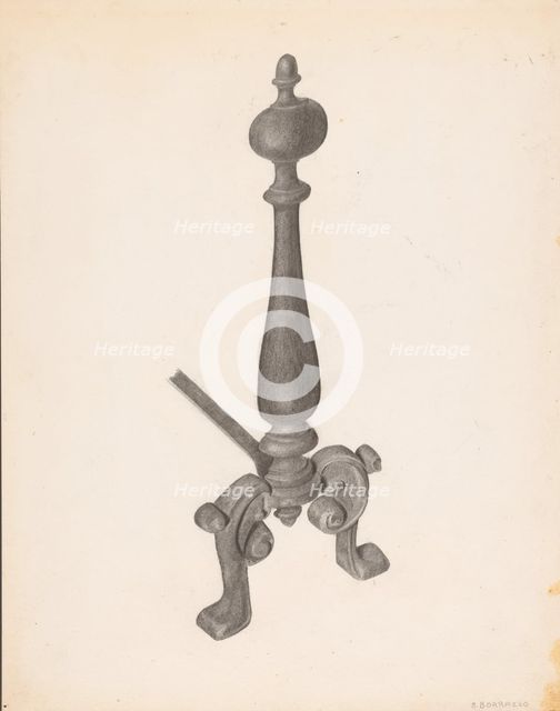 Andiron (one of pair), c. 1938. Creator: Salvatore Borrazzo.