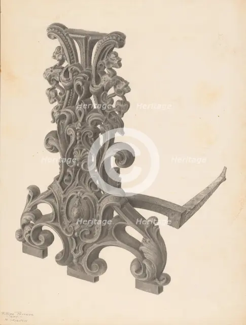 Andiron (one of pair), c. 1939. Creator: Filippo Porreca.