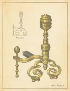 Andiron (one of pair), c. 1939. Creator: Hans Korsch