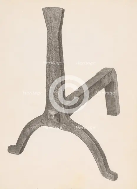Andiron (one of pair), c. 1939. Creator: Maurice Van Felix.