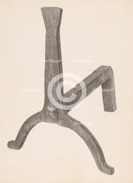 Andiron (one of pair), c. 1939. Creator: Maurice Van Felix.