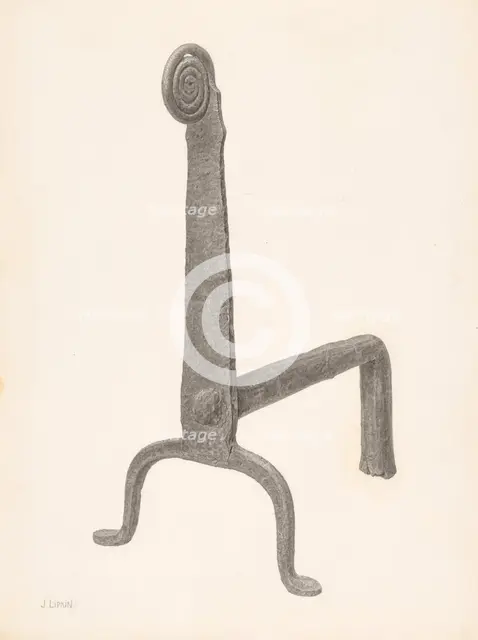 Andiron (one of pair), c. 1940. Creator: Jacob Lipkin.