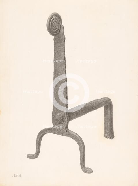 Andiron (one of pair), c. 1940. Creator: Jacob Lipkin.