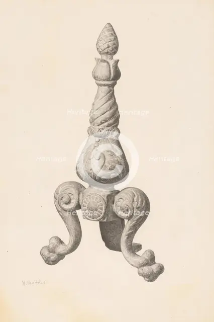 Andiron (one of pair), c. 1940. Creator: Maurice Van Felix.