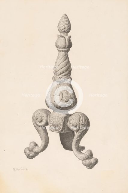 Andiron (one of pair), c. 1940. Creator: Maurice Van Felix.