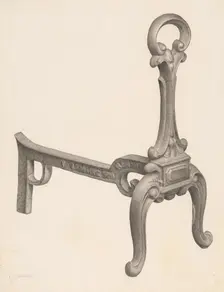 Andiron (one of pair), c. 1940. Creator: Milton Grubstein