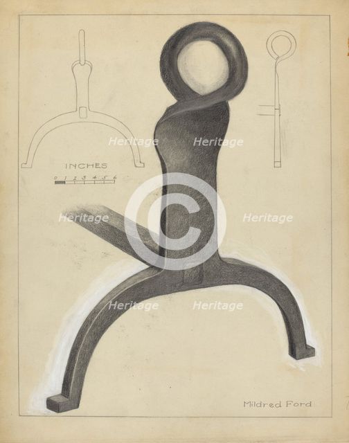 Andiron (One of Pair), c. 1953. Creator: Mildred Ford.